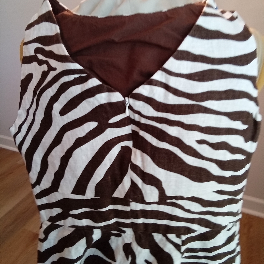 2-$10... Brown Zebra Print Linen Dress Size  M Tailored Fit Classic Mini